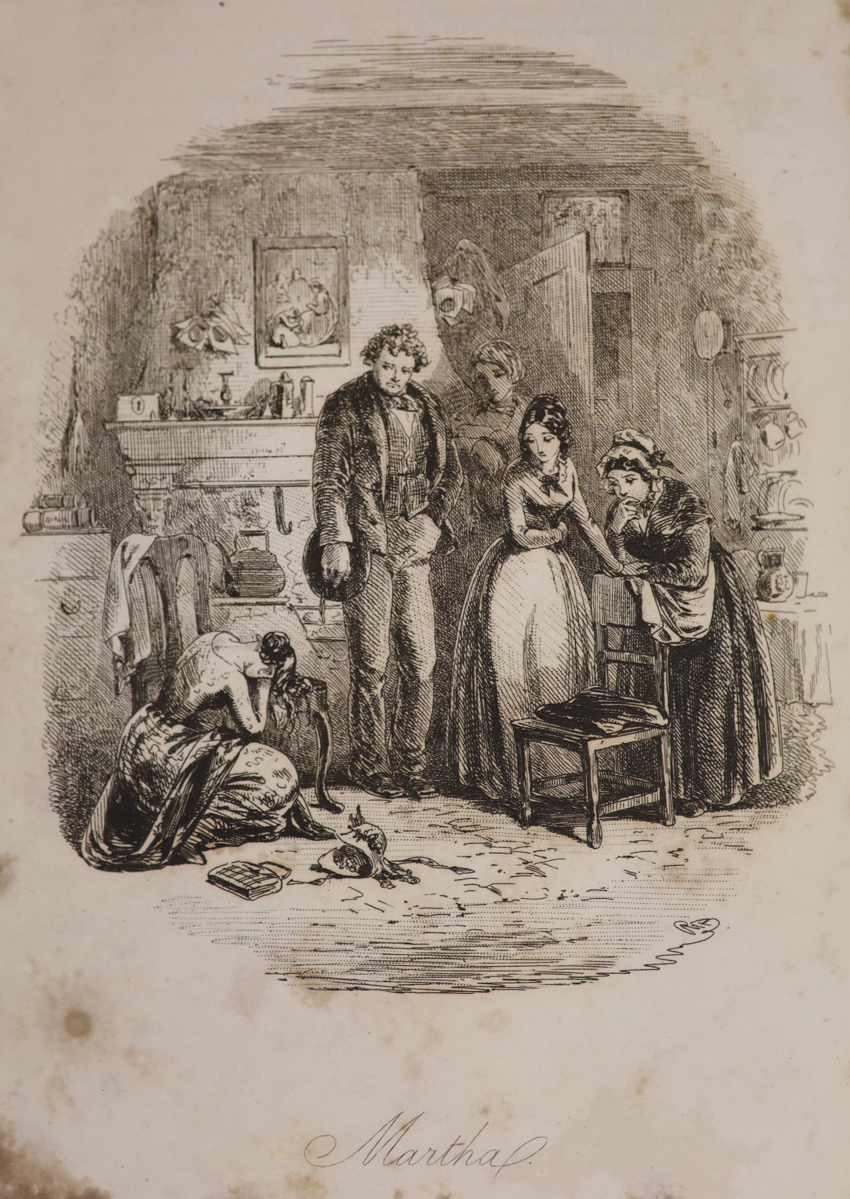 Dickens, Charles - The Personal History of David Copperfield. Pictorial engraved and printed titles, frontis and 38 other engraved plates (H.K.Browne). Half title and errata leaf. Old half morocco and marble boards. Gilt